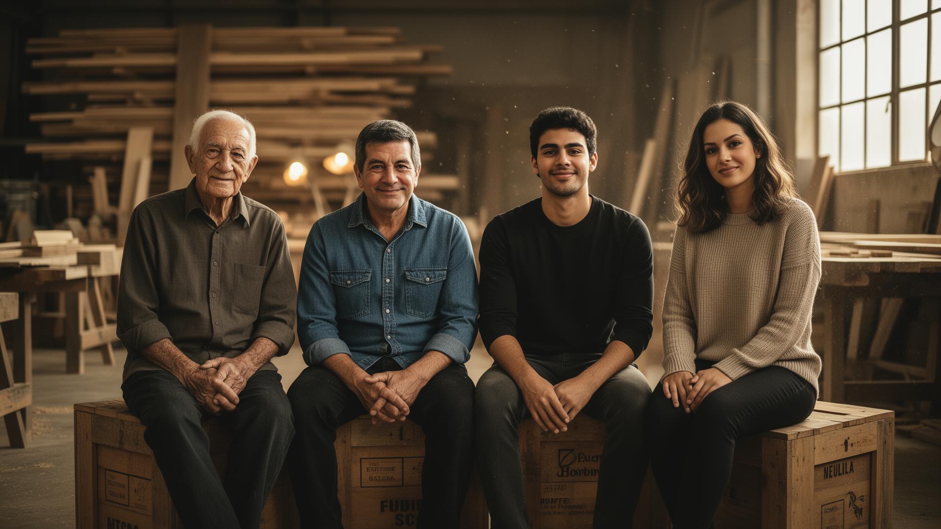 Três gerações da família Rivera no chão de fábrica